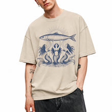 SF_COLOR=sand; SF_ITEM=adult-t-shirt; SF_ROLE=main; Three Mermaids Holding Fish T-Shirt Vintage Ocean Mythology Tee - Sand Adult T-Shirt product image