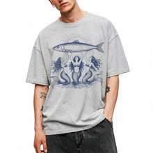 SF_COLOR=sport-grey; SF_ITEM=adult-t-shirt; SF_ROLE=main; Three Mermaids Holding Fish T-Shirt Vintage Ocean Mythology Tee - Sport Grey Adult T-Shirt product image