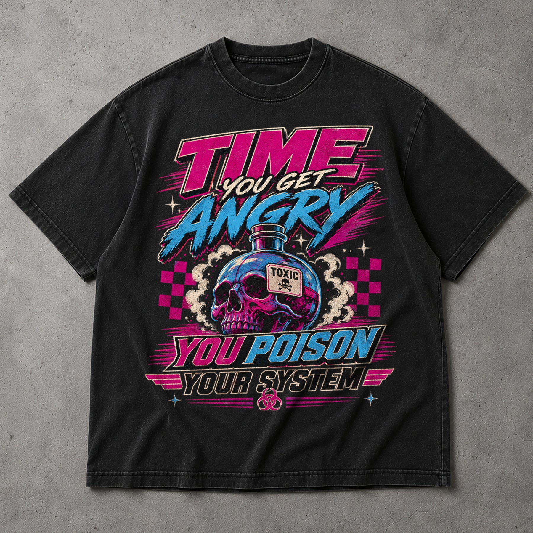 SF_COLOR=black; SF_ITEM=adult-t-shirt; SF_ROLE=main; Time You Get Angry You Poison Your System T-Shirt Skull Toxic Poison Tee - Black Adult T-Shirt product image