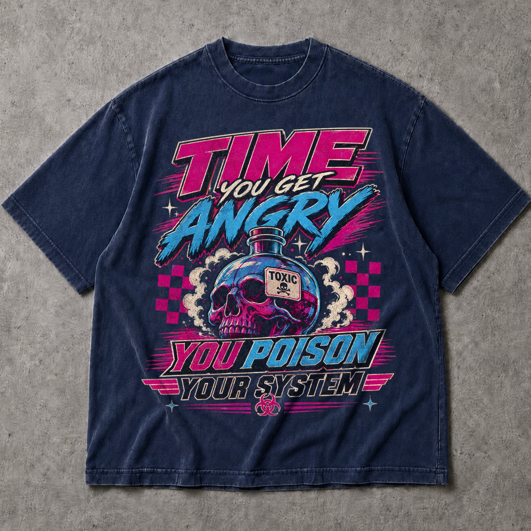 SF_COLOR=navy; SF_ITEM=adult-t-shirt; SF_ROLE=main; Time You Get Angry You Poison Your System T-Shirt Skull Toxic Poison Tee - Navy Adult T-Shirt product image