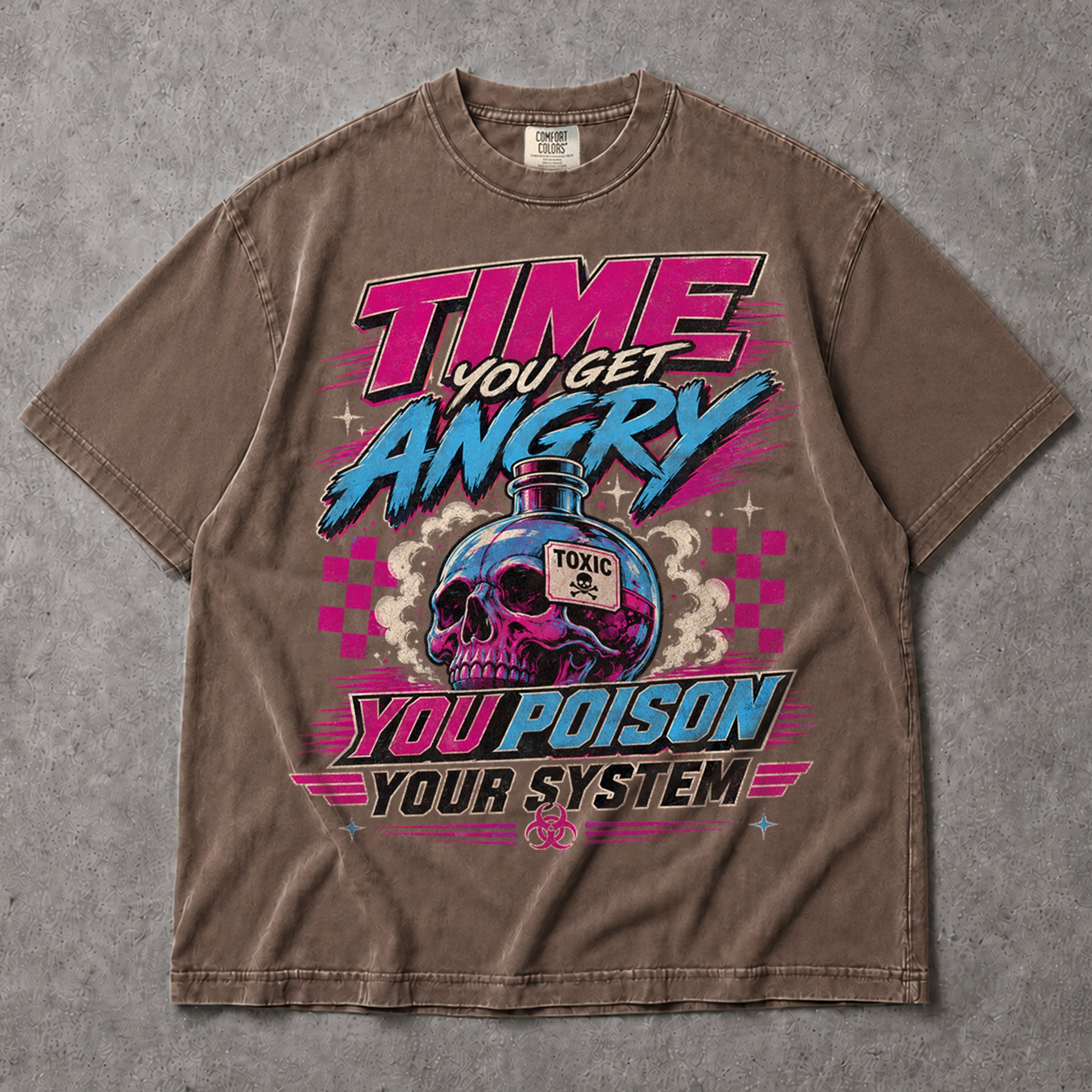 SF_COLOR=sport-grey|espresso; SF_ITEM=adult-t-shirt; SF_ROLE=main; Time You Get Angry You Poison Your System T-Shirt Skull Toxic Poison Tee - Sport Grey, Espresso Adult T-Shirt product image