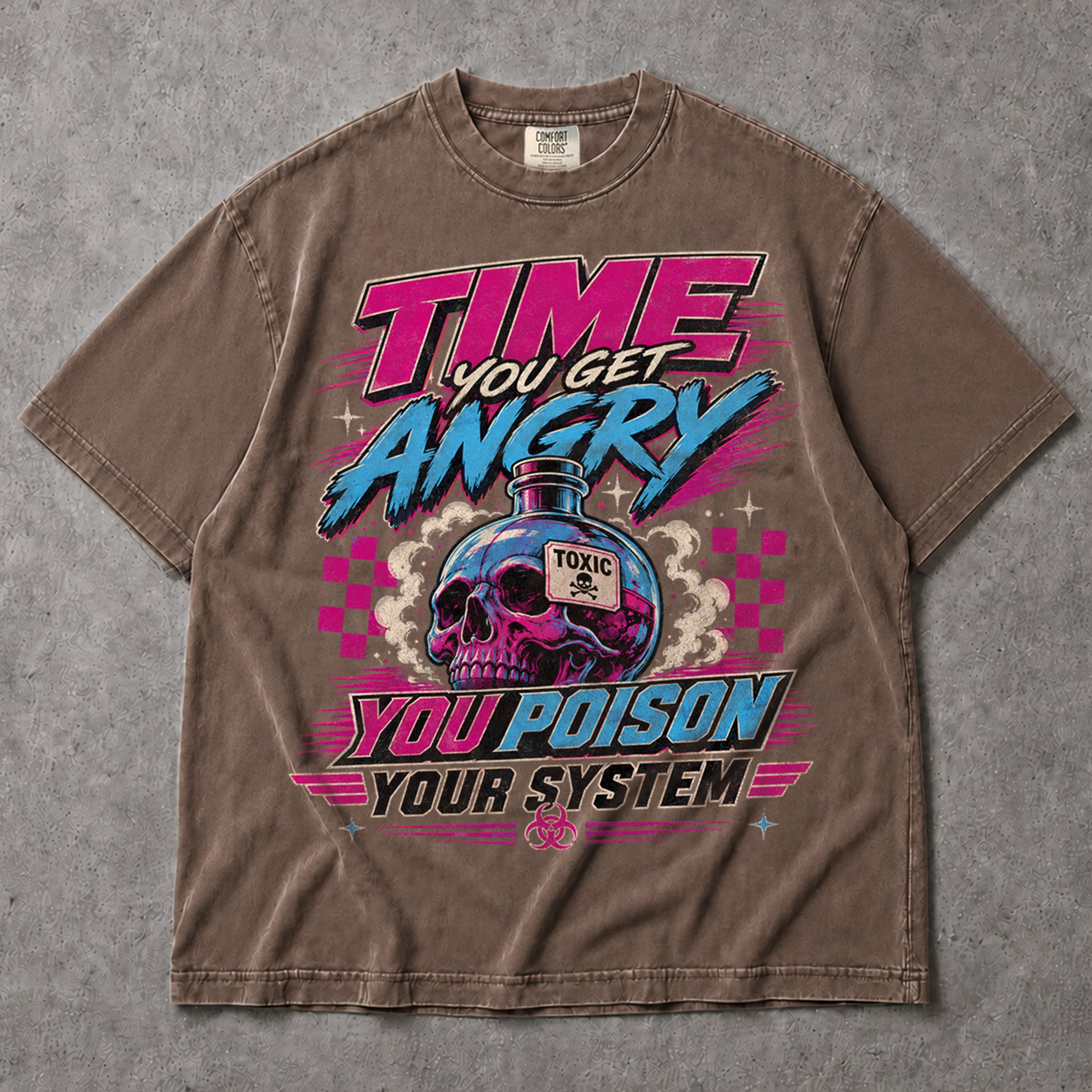 SF_COLOR=sport-grey|espresso; SF_ITEM=adult-t-shirt; SF_ROLE=main; Time You Get Angry You Poison Your System T-Shirt Skull Toxic Poison Tee - Sport Grey, Espresso Adult T-Shirt product image