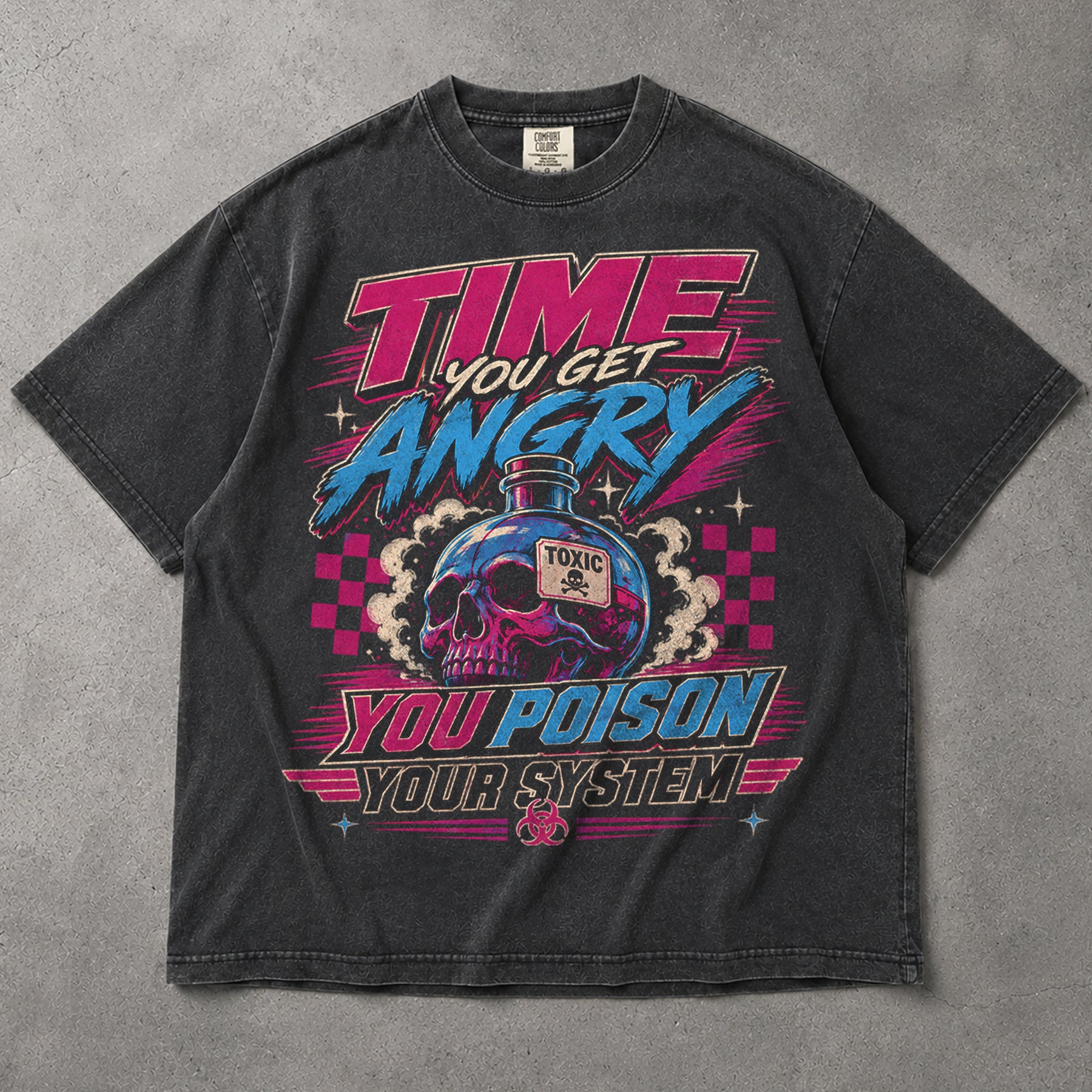 SF_COLOR=graphite; SF_ITEM=adult-t-shirt; SF_ROLE=main; Time You Get Angry You Poison Your System T-Shirt Skull Toxic Poison Tee - Graphite Adult T-Shirt product image
