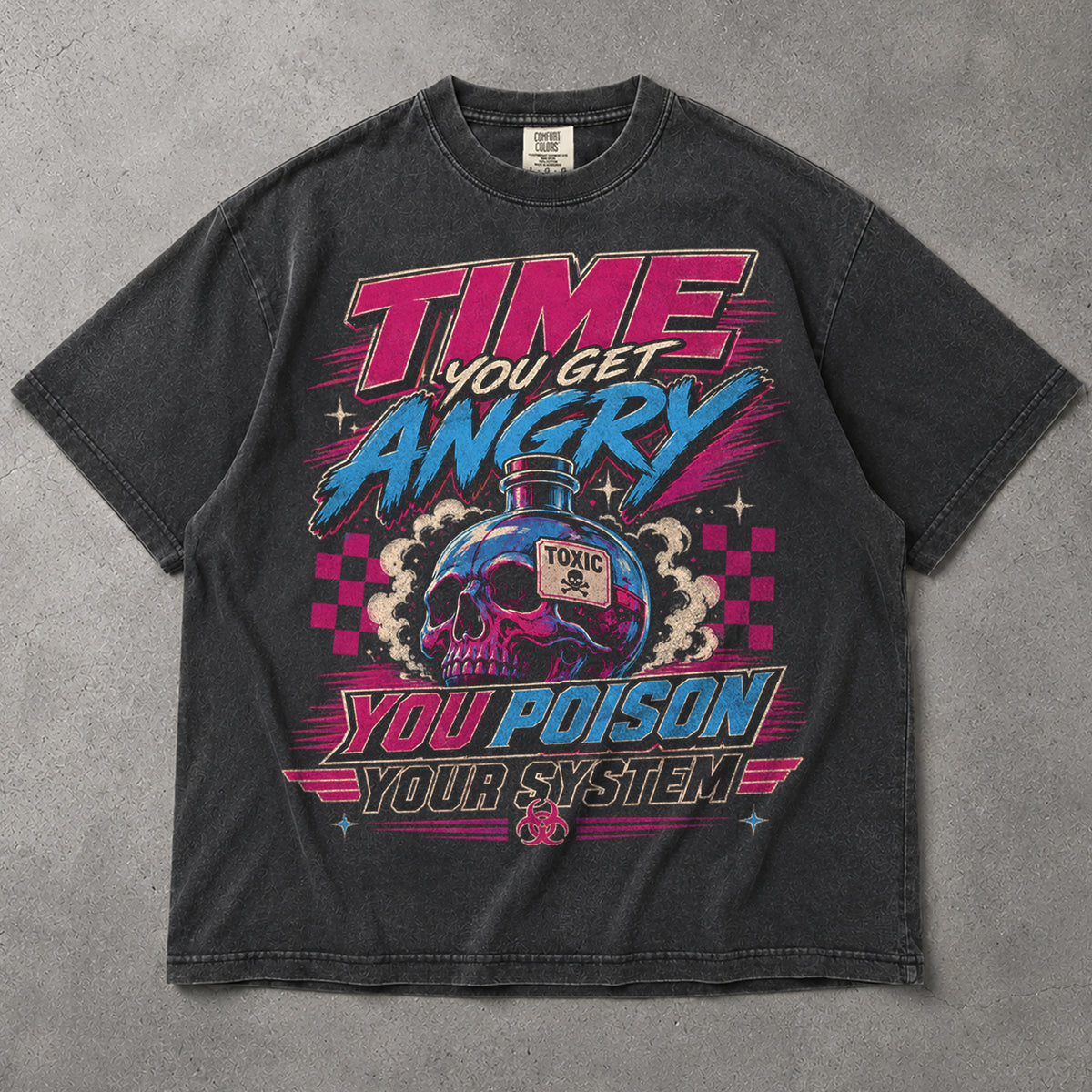 SF_COLOR=graphite; SF_ITEM=adult-t-shirt; SF_ROLE=main; Time You Get Angry You Poison Your System T-Shirt Skull Toxic Poison Tee - Graphite Adult T-Shirt product image