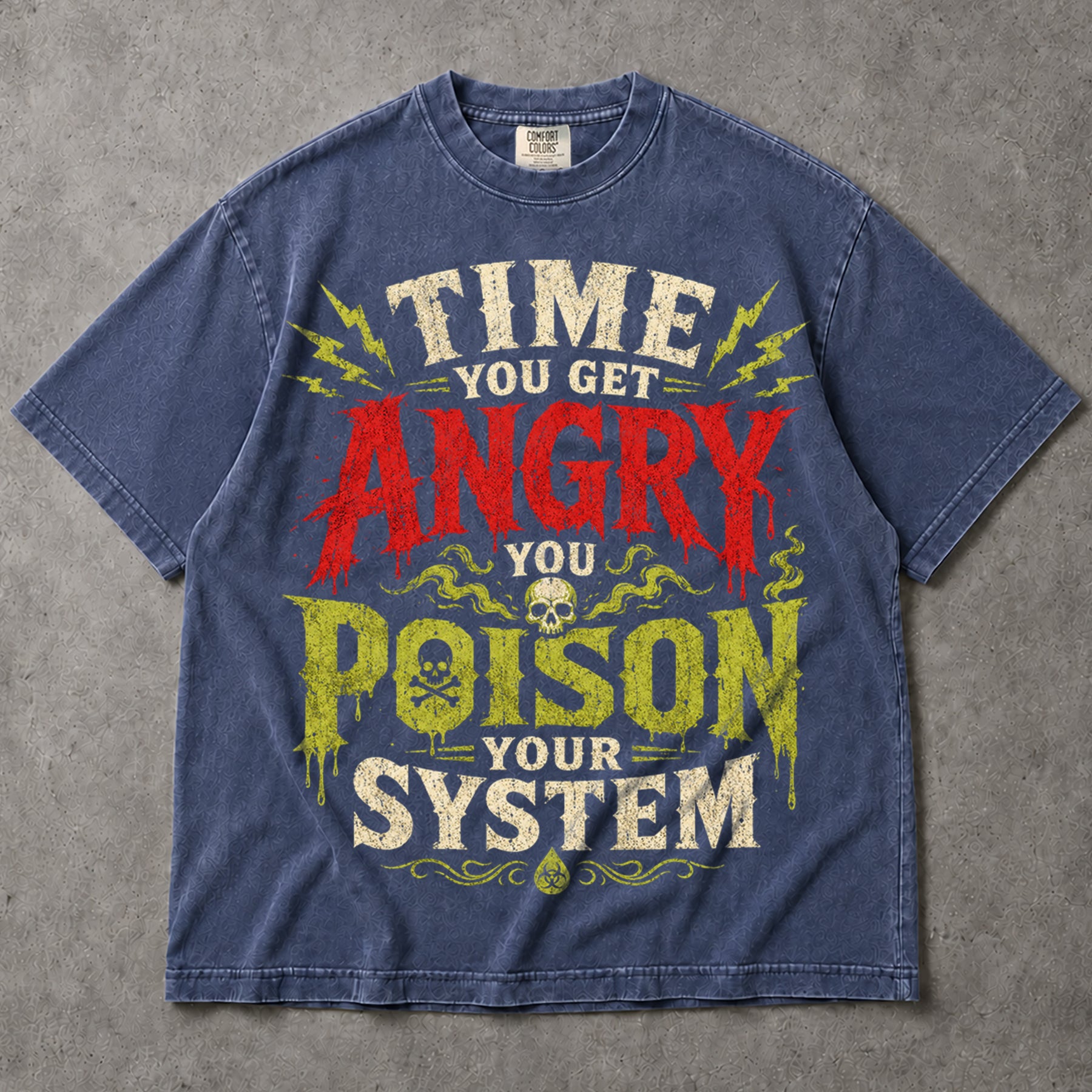 SF_COLOR=sport-grey|denim; SF_ITEM=adult-t-shirt; SF_ROLE=main; Time You Get Angry You Poison Your System T-Shirt Skull Poison Bottle Tee - Sport Grey, Denim Adult T-Shirt product image