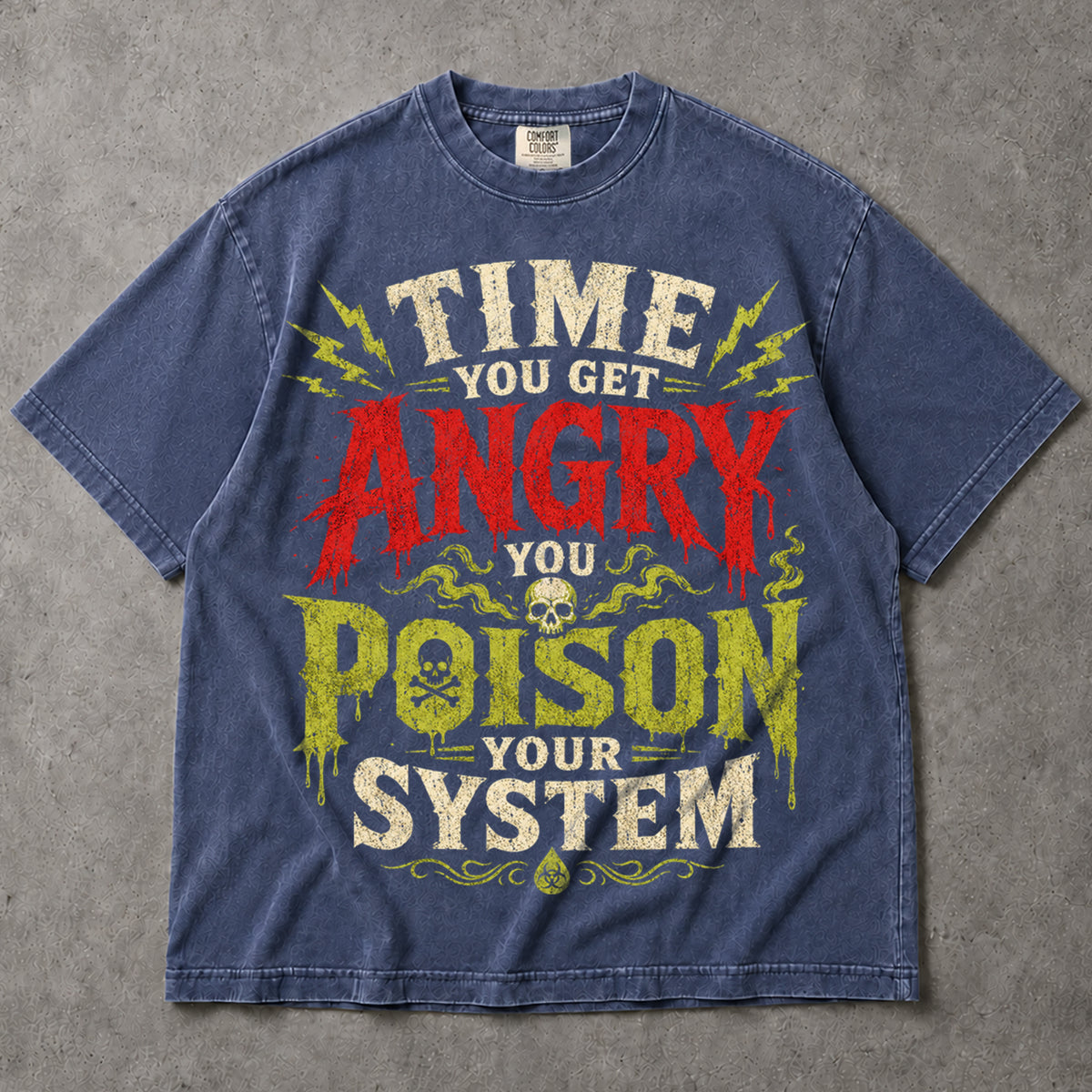 SF_COLOR=sport-grey|denim; SF_ITEM=adult-t-shirt; SF_ROLE=main; Time You Get Angry You Poison Your System T-Shirt Skull Poison Bottle Tee - Sport Grey, Denim Adult T-Shirt product image