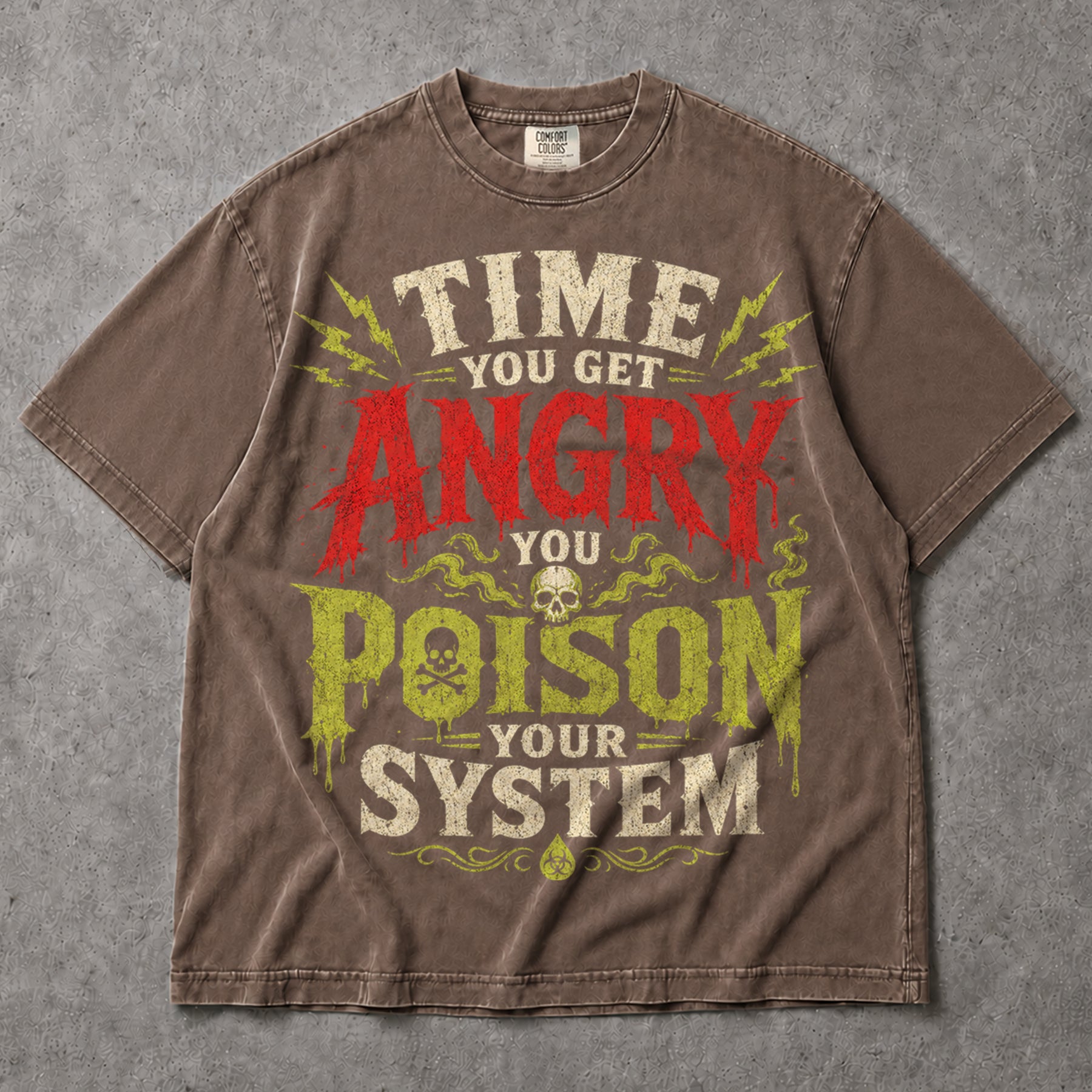 SF_COLOR=sport-grey|espresso; SF_ITEM=adult-t-shirt; SF_ROLE=main; Time You Get Angry You Poison Your System T-Shirt Skull Poison Bottle Tee - Sport Grey, Espresso Adult T-Shirt product image