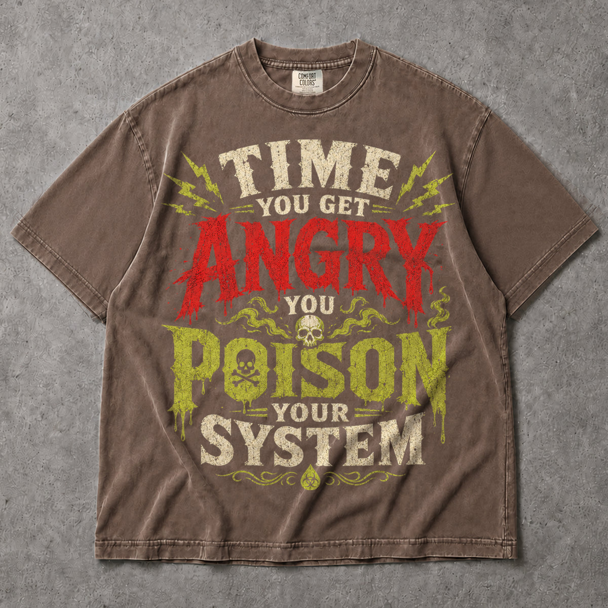 SF_COLOR=sport-grey|espresso; SF_ITEM=adult-t-shirt; SF_ROLE=main; Time You Get Angry You Poison Your System T-Shirt Skull Poison Bottle Tee - Sport Grey, Espresso Adult T-Shirt product image