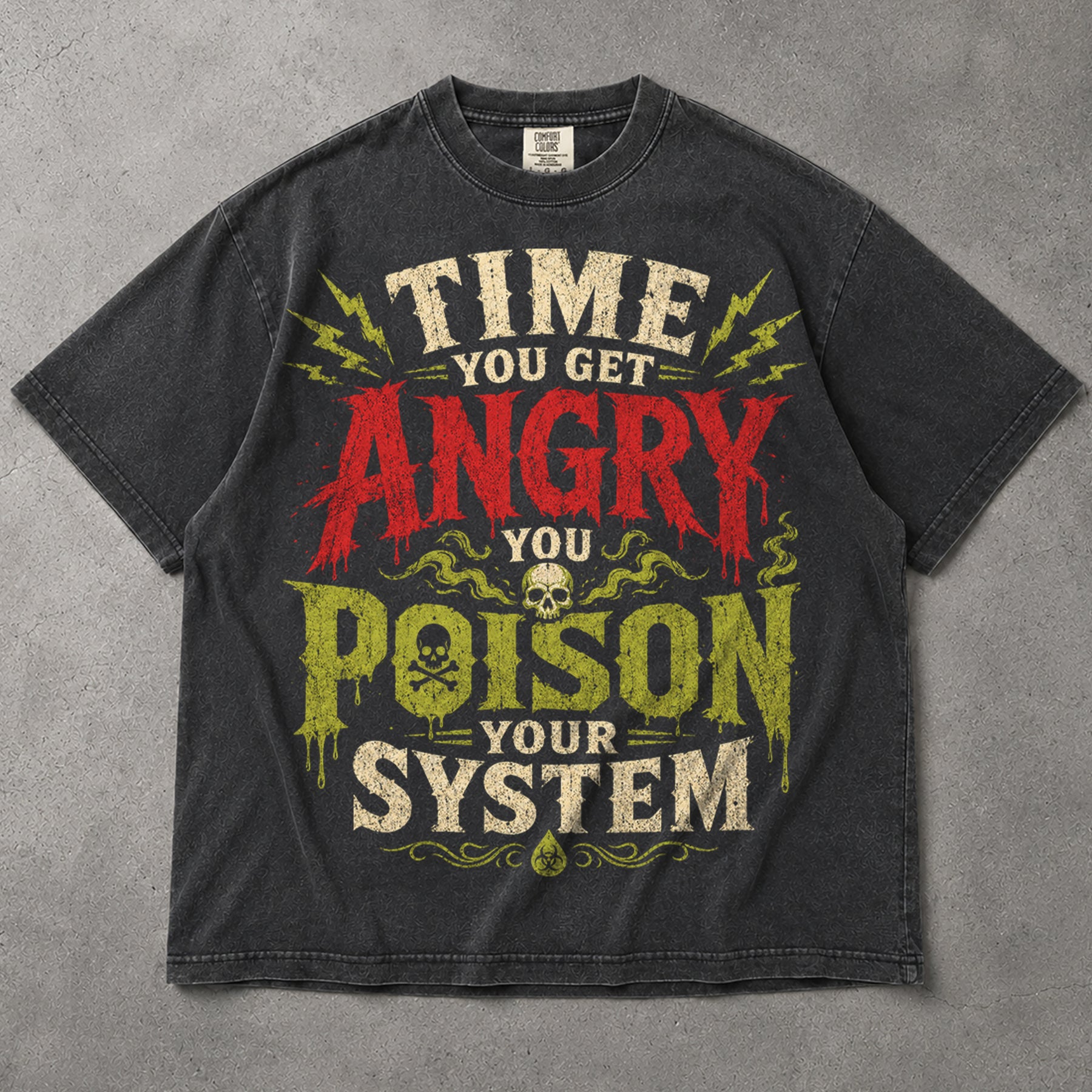 SF_COLOR=graphite; SF_ITEM=adult-t-shirt; SF_ROLE=main; Time You Get Angry You Poison Your System T-Shirt Skull Poison Bottle Tee - Graphite Adult T-Shirt product image