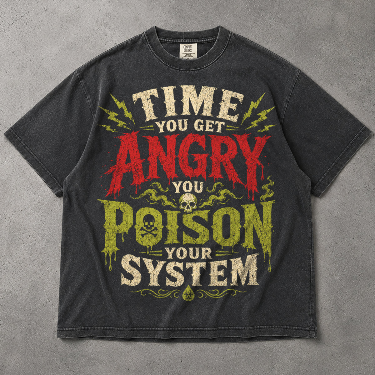 SF_COLOR=graphite; SF_ITEM=adult-t-shirt; SF_ROLE=main; Time You Get Angry You Poison Your System T-Shirt Skull Poison Bottle Tee - Graphite Adult T-Shirt product image