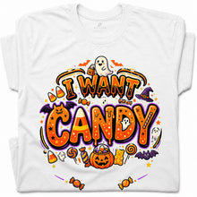 SF_COLOR=white; SF_ITEM=adult-t-shirt; SF_ROLE=gallery; Trick Or Treat Halloween T-Shirt I Want Candy Ghost Spooky Fall Holiday Graphic - White Adult T-Shirt product image