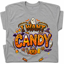 SF_COLOR=sport-grey; SF_ITEM=adult-t-shirt; SF_ROLE=gallery; Trick Or Treat Halloween T-Shirt I Want Candy Ghost Spooky Fall Holiday Graphic - Sport Grey Adult T-Shirt product image