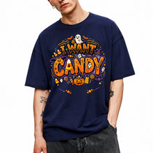 SF_COLOR=navy; SF_ITEM=adult-t-shirt; SF_ROLE=main; Trick Or Treat Halloween T-Shirt I Want Candy Ghost Spooky Fall Holiday Graphic - Navy Adult T-Shirt product image