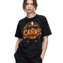 SF_COLOR=black; SF_ITEM=adult-t-shirt; SF_ROLE=gallery; Trick Or Treat Halloween T-Shirt I Want Candy Ghost Spooky Fall Holiday Graphic - Black Adult T-Shirt product image