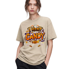 SF_COLOR=sand; SF_ITEM=adult-t-shirt; SF_ROLE=gallery; Trick Or Treat Halloween T-Shirt I Want Candy Ghost Spooky Fall Holiday Graphic - Sand Adult T-Shirt product image