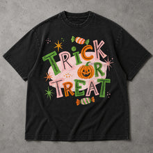 SF_COLOR=black; SF_ITEM=adult-t-shirt; SF_ROLE=main; Trick Or Treat Candy Pumpkin T-Shirt Cute Pastel Retro Halloween Tee - Black Adult T-Shirt product image