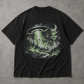 SF_COLOR=black; SF_ITEM=adult-t-shirt; SF_ROLE=main; UFO Alien Abduction T-Shirt Forest Tractor Beam Sci Fi Retro Space Horror - Black Adult T-Shirt product image