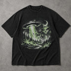 SF_COLOR=black; SF_ITEM=adult-t-shirt; SF_ROLE=main; UFO Alien Abduction T-Shirt Forest Tractor Beam Sci Fi Retro Space Horror - Black Adult T-Shirt product image