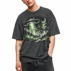 SF_COLOR=dark-heather; SF_ITEM=adult-t-shirt; SF_ROLE=gallery; UFO Alien Abduction T-Shirt Forest Tractor Beam Sci Fi Retro Space Horror - Dark Heather Adult T-Shirt product image