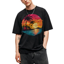 SF_COLOR=black; SF_ITEM=adult-t-shirt; SF_ROLE=main; Vibrant Tropical Sunset Palm Trees Island Beachss T-Shirt Vacation Tee - Black Adult T-Shirt product image