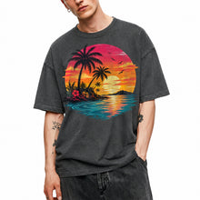 SF_COLOR=dark-heather; SF_ITEM=adult-t-shirt; SF_ROLE=main; Vibrant Tropical Sunset Palm Trees Island Beachss T-Shirt Vacation Tee - Dark Heather Adult T-Shirt product image