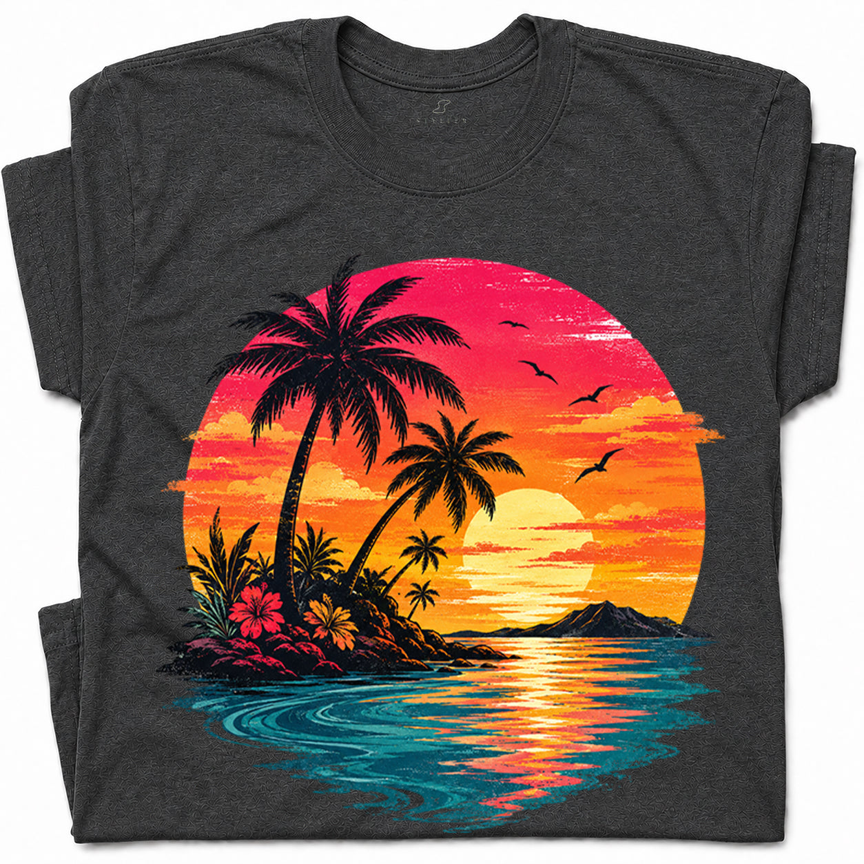 SF_COLOR=dark-heather; SF_ITEM=adult-t-shirt; SF_ROLE=gallery; Vibrant Tropical Sunset Palm Trees Island Beachss T-Shirt Vacation Tee - Dark Heather Adult T-Shirt product image