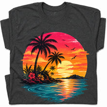 SF_COLOR=dark-heather; SF_ITEM=adult-t-shirt; SF_ROLE=gallery; Vibrant Tropical Sunset Palm Trees Island Beachss T-Shirt Vacation Tee - Dark Heather Adult T-Shirt product image