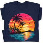 SF_COLOR=navy; SF_ITEM=adult-t-shirt; SF_ROLE=gallery; Vibrant Tropical Sunset Palm Trees Island Beachss T-Shirt Vacation Tee - Navy Adult T-Shirt product image