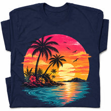 SF_COLOR=navy; SF_ITEM=adult-t-shirt; SF_ROLE=gallery; Vibrant Tropical Sunset Palm Trees Island Beachss T-Shirt Vacation Tee - Navy Adult T-Shirt product image