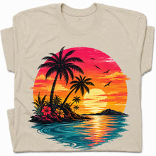 SF_COLOR=sand; SF_ITEM=adult-t-shirt; SF_ROLE=gallery; Vibrant Tropical Sunset Palm Trees Island Beachss T-Shirt Vacation Tee - Sand Adult T-Shirt product image