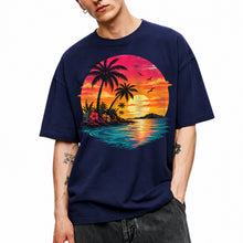 SF_COLOR=navy; SF_ITEM=adult-t-shirt; SF_ROLE=main; Vibrant Tropical Sunset Palm Trees Island Beachss T-Shirt Vacation Tee - Navy Adult T-Shirt product image