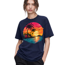 SF_COLOR=navy; SF_ITEM=adult-t-shirt; SF_ROLE=gallery; Vibrant Tropical Sunset Palm Trees Island Beachss T-Shirt Vacation Tee - Navy Adult T-Shirt product image