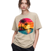 SF_COLOR=sand; SF_ITEM=adult-t-shirt; SF_ROLE=gallery; Vibrant Tropical Sunset Palm Trees Island Beachss T-Shirt Vacation Tee - Sand Adult T-Shirt product image