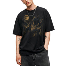 SF_COLOR=black; SF_ITEM=adult-t-shirt; SF_ROLE=main; Vintage Cats Looking At Moon T-Shirt Night Sky Mountains Etching Style Graphic - Black Adult T-Shirt product image