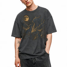 SF_COLOR=dark-heather; SF_ITEM=adult-t-shirt; SF_ROLE=main; Vintage Cats Looking At Moon T-Shirt Night Sky Mountains Etching Style Graphic - Dark Heather Adult T-Shirt product image