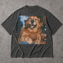 SF_COLOR=dark-heather; SF_ITEM=adult-t-shirt; SF_ROLE=main; Vintage Dog Smoking Cigar T-Shirt Whiskey Glass Retro Puppy Drinking Apparel - Dark Heather Adult T-Shirt product image