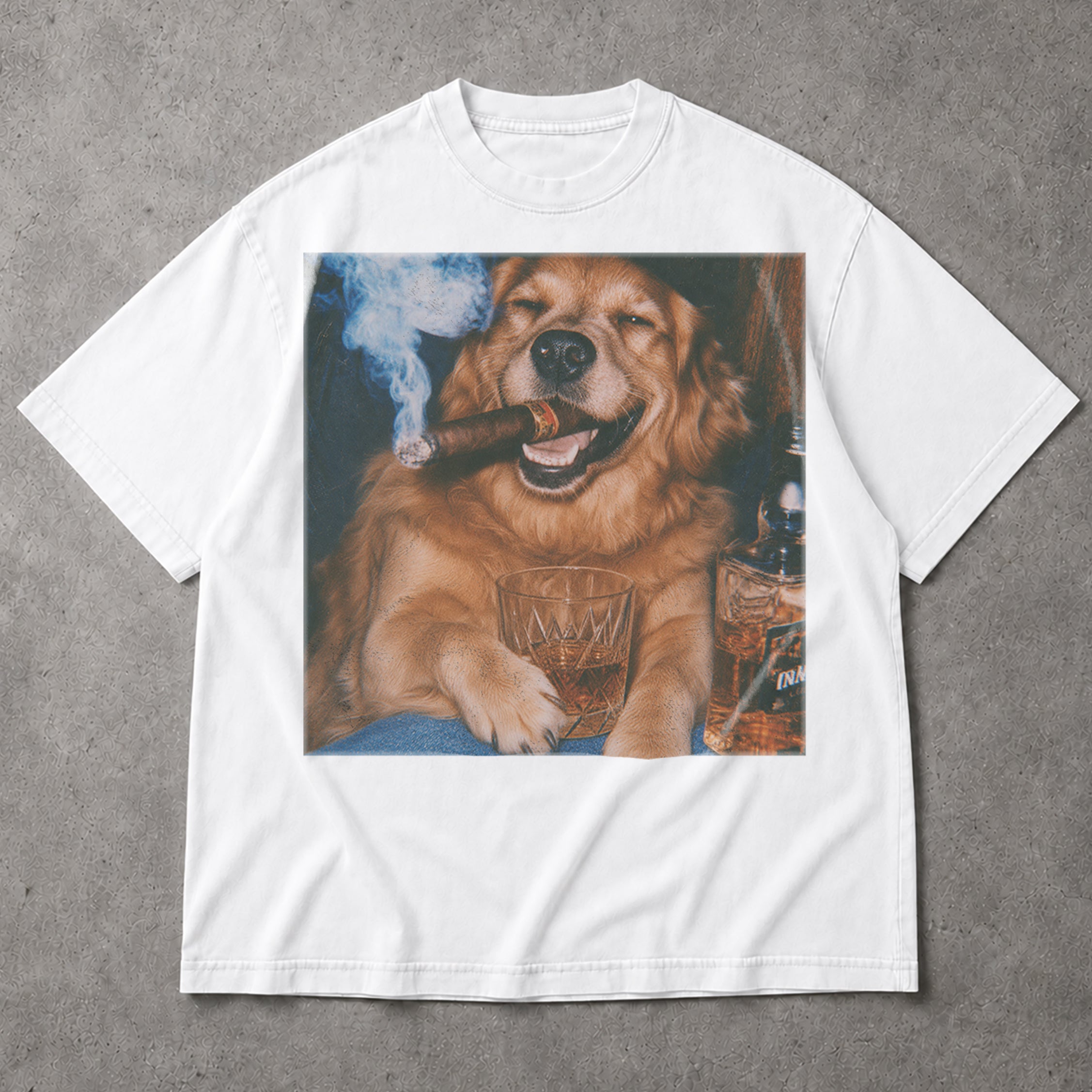 SF_COLOR=white; SF_ITEM=adult-t-shirt; SF_ROLE=main; Vintage Dog Smoking Cigar T-Shirt Whiskey Glass Retro Puppy Drinking Apparel - White Adult T-Shirt product image