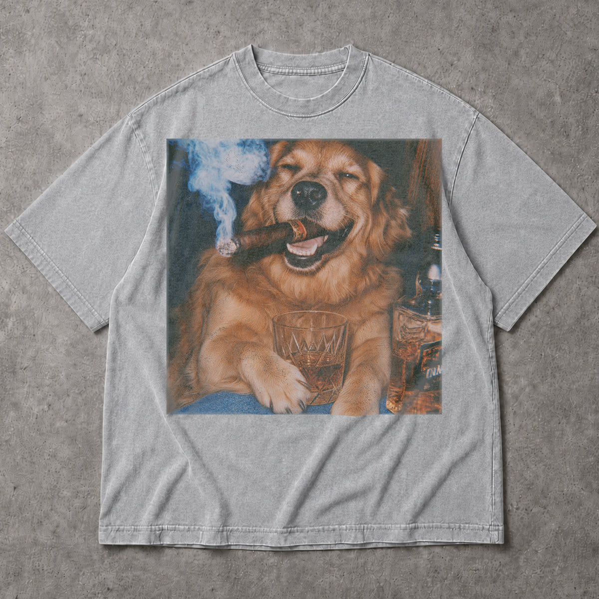 SF_COLOR=sport-grey; SF_ITEM=adult-t-shirt; SF_ROLE=main; Vintage Dog Smoking Cigar T-Shirt Whiskey Glass Retro Puppy Drinking Apparel - Sport Grey Adult T-Shirt product image