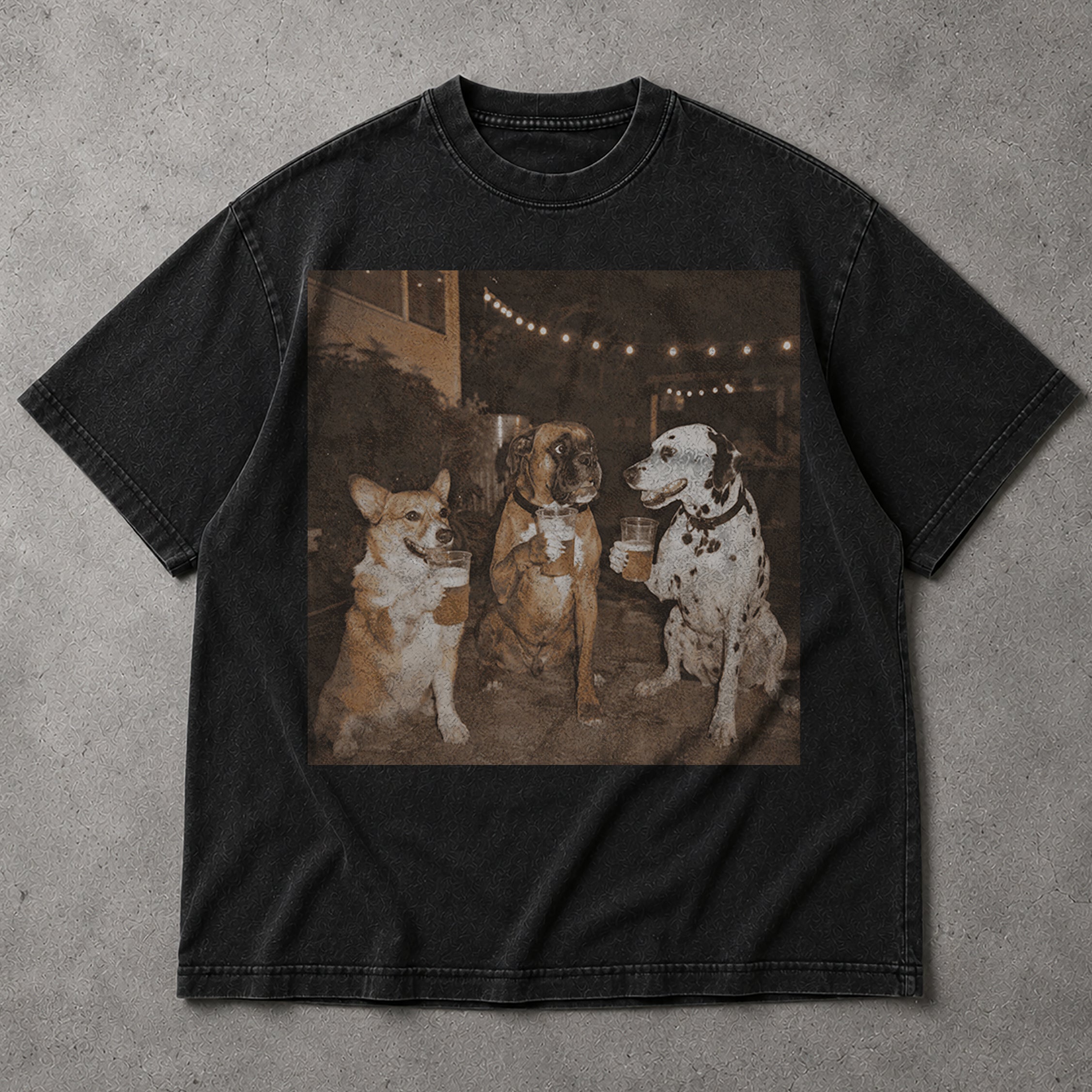 SF_COLOR=black; SF_ITEM=adult-t-shirt; SF_ROLE=main; Vintage Dogs Drinking Beer Outdoors T-Shirt Funny Retro Animal Humor Party Tee - Black Adult T-Shirt product image