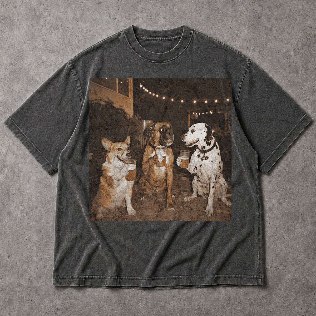 SF_COLOR=dark-heather; SF_ITEM=adult-t-shirt; SF_ROLE=main; Vintage Dogs Drinking Beer Outdoors T-Shirt Funny Retro Animal Humor Party Tee - Dark Heather Adult T-Shirt product image