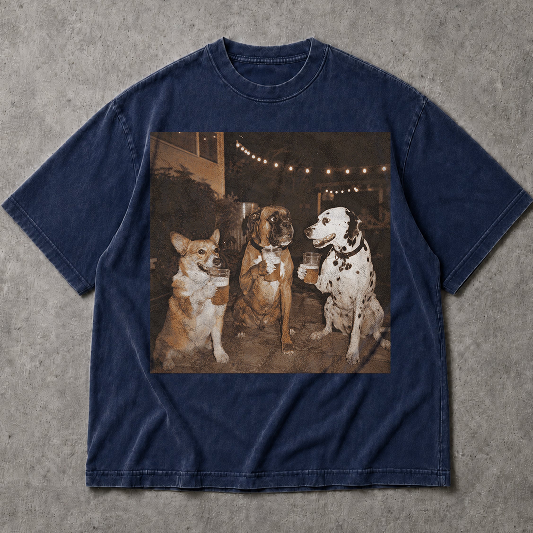 SF_COLOR=navy; SF_ITEM=adult-t-shirt; SF_ROLE=main; Vintage Dogs Drinking Beer Outdoors T-Shirt Funny Retro Animal Humor Party Tee - Navy Adult T-Shirt product image
