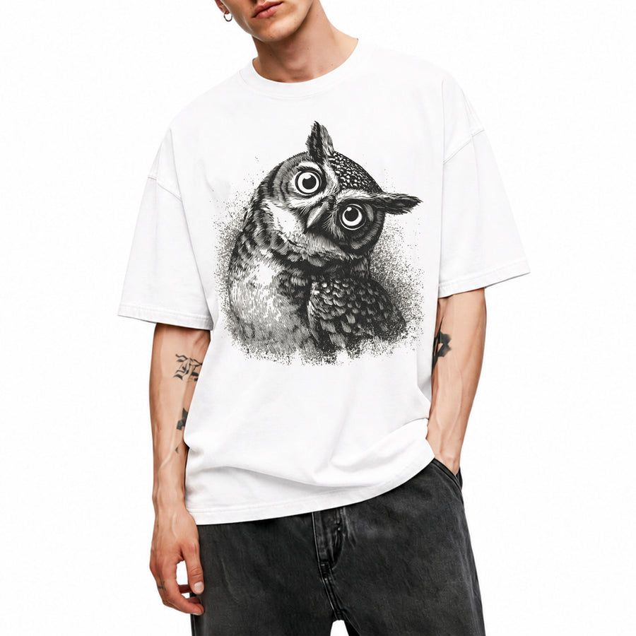 Vintage Owl Sketch Wildlife Art T-Shirt
