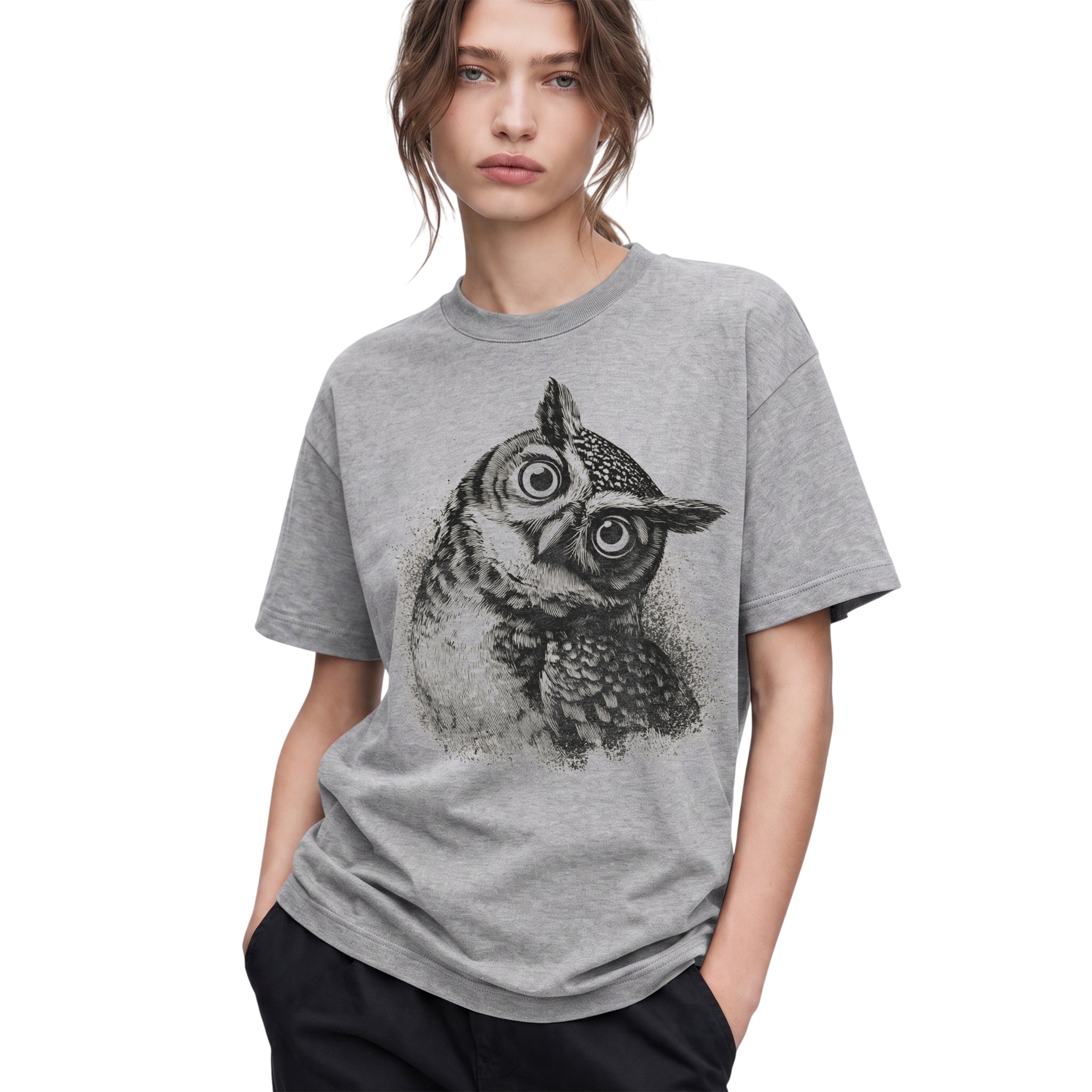 SF_COLOR=sport-grey; SF_ITEM=adult-t-shirt; SF_ROLE=gallery; Vintage Owl Sketch Hand Drawn Bird Portrait T-Shirt Nature Wildlife Art Tee - Sport Grey Adult T-Shirt product image