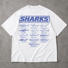 SF_COLOR=white; SF_ITEM=adult-t-shirt; SF_ROLE=main; Vintage Sharks Illustrated Species T-Shirt Marine Biology Ocean Animal Apparel - White Adult T-Shirt product image