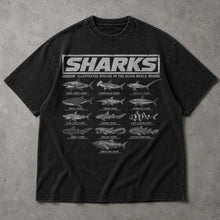 SF_COLOR=black; SF_ITEM=adult-t-shirt; SF_ROLE=main; Vintage Sharks Illustrated Species T-Shirt Marine Biology Ocean Animal Apparel - Black Adult T-Shirt product image
