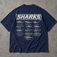 SF_COLOR=navy; SF_ITEM=adult-t-shirt; SF_ROLE=main; Vintage Sharks Illustrated Species T-Shirt Marine Biology Ocean Animal Apparel - Navy Adult T-Shirt product image