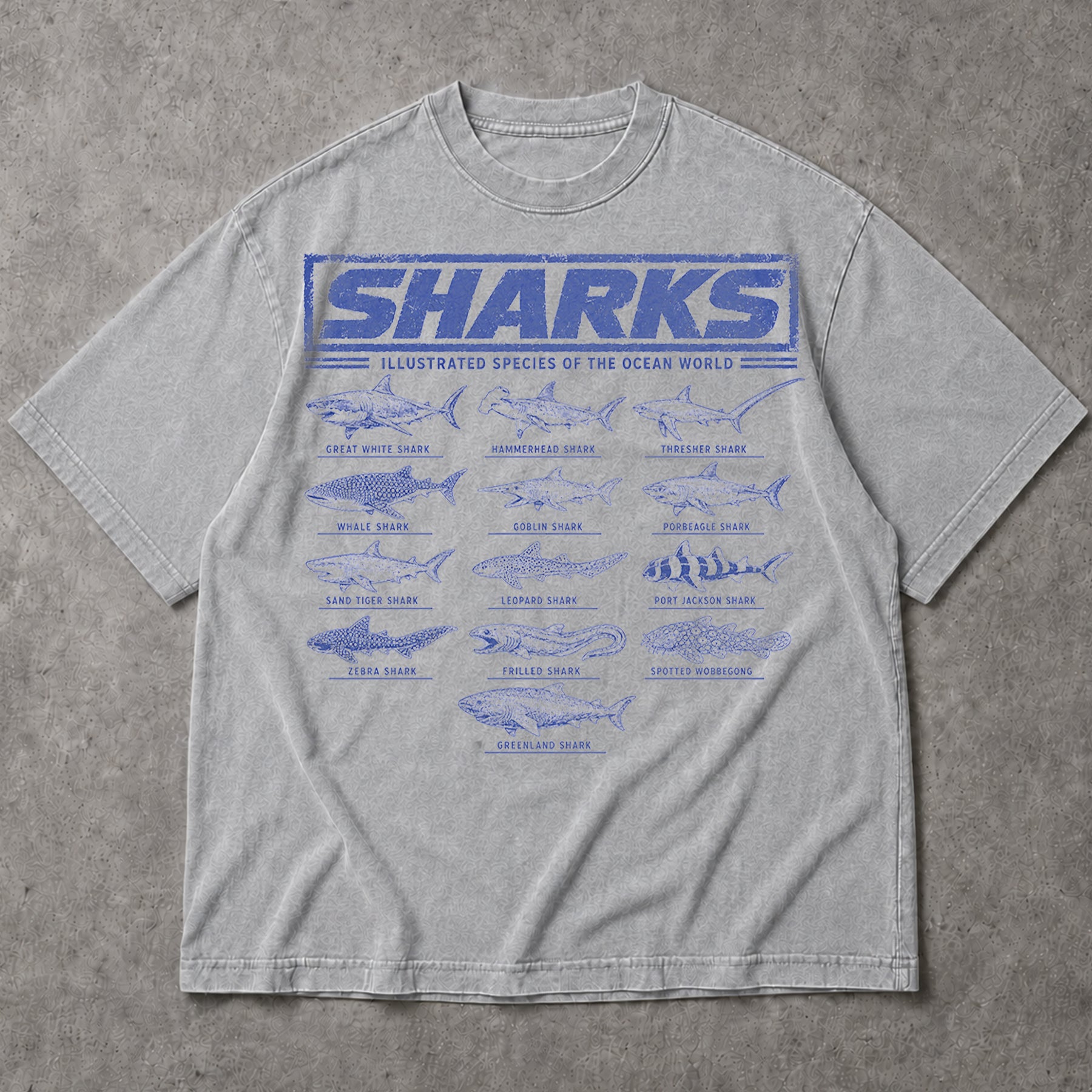 SF_COLOR=sport-grey; SF_ITEM=adult-t-shirt; SF_ROLE=main; Vintage Sharks Illustrated Species T-Shirt Marine Biology Ocean Animal Apparel - Sport Grey Adult T-Shirt product image