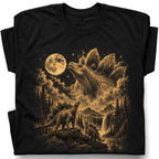 SF_COLOR=black; SF_ITEM=adult-t-shirt; SF_ROLE=gallery; Vintage Stegosaurus T-Shirt Dinosaur Looking At Moon Prehistoric Nature Apparel - Black Adult T-Shirt product image