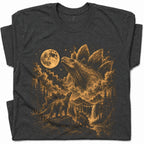 SF_COLOR=dark-heather; SF_ITEM=adult-t-shirt; SF_ROLE=gallery; Vintage Stegosaurus T-Shirt Dinosaur Looking At Moon Prehistoric Nature Apparel - Dark Heather Adult T-Shirt product image