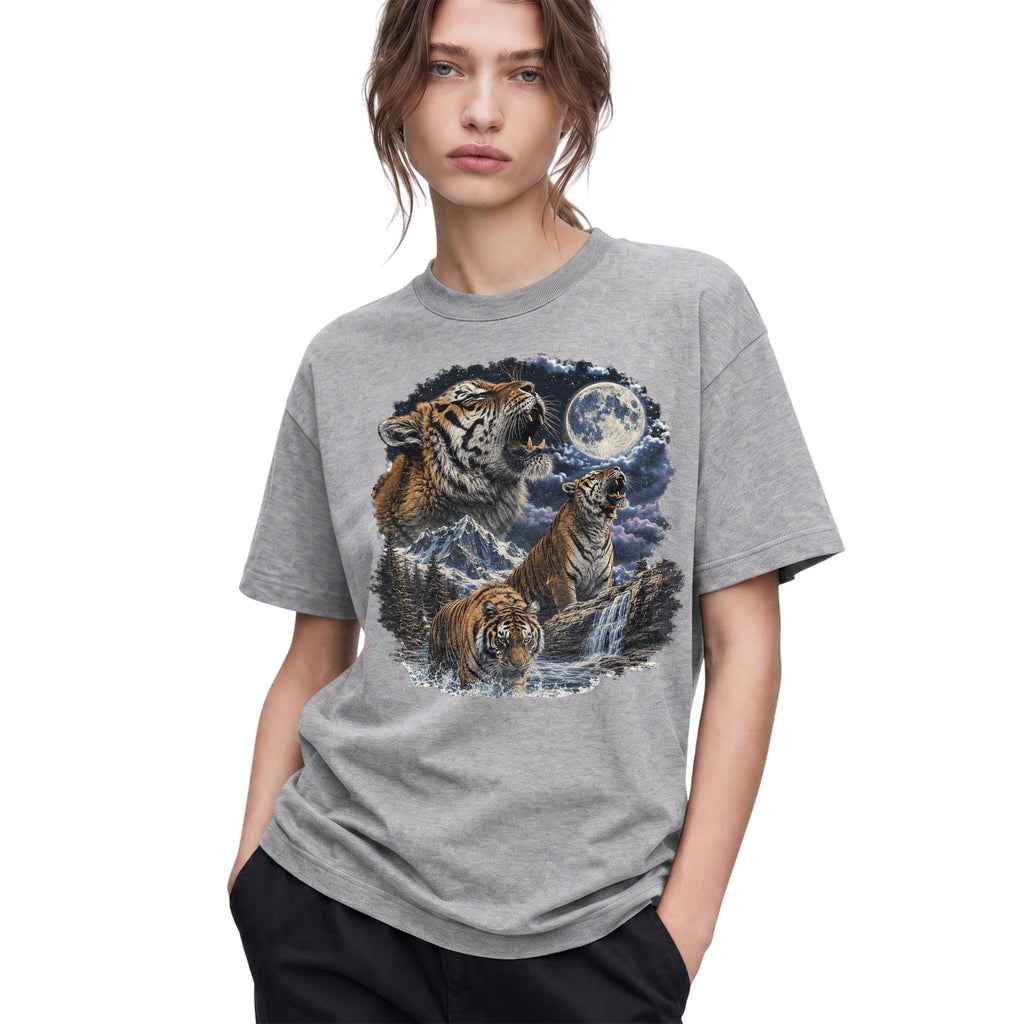 SF_COLOR=sport-grey; SF_ITEM=adult-t-shirt; SF_ROLE=gallery; Vintage Tigers Howling At The Moon T-Shirt Nature Wildlife Animal Outdoors Tee - Sport Grey Adult T-Shirt product image